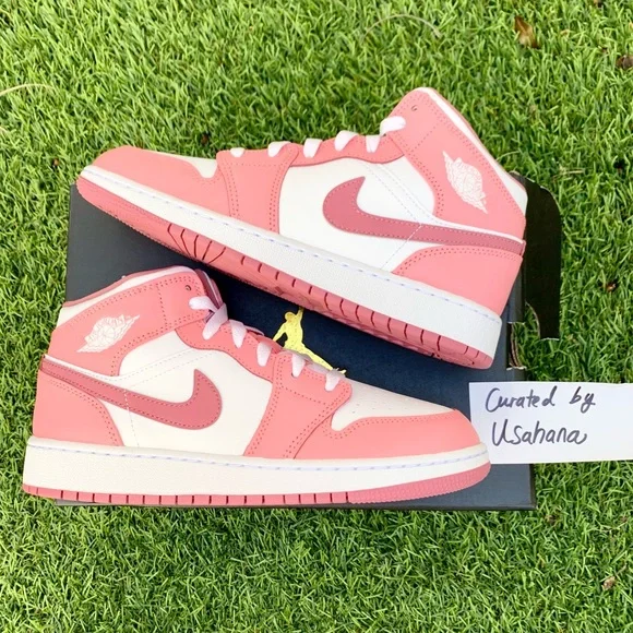 Nike air Jordan 1 mid GS pink white shoes - Picture 5 of 5